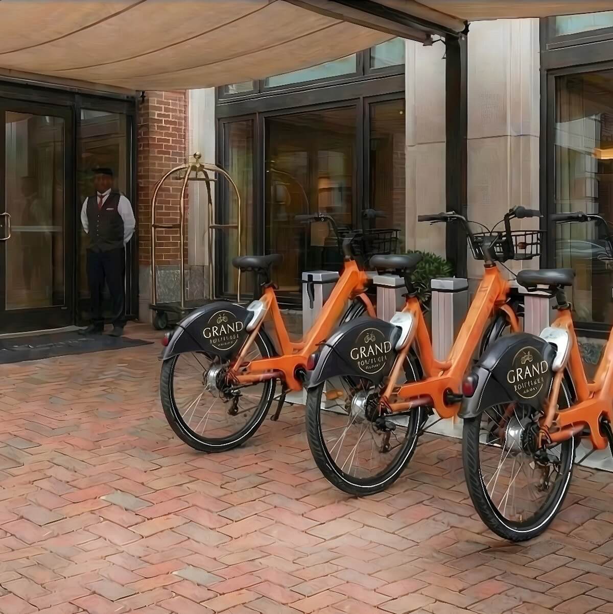 Outdoor bikes deployment on brick pavement