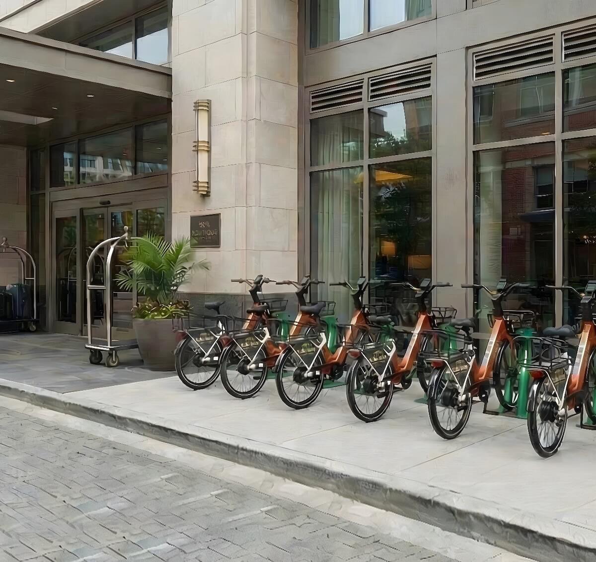 Hotel bikes front entrance row